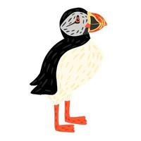 lunnefågel stativ isolerad på vit bakgrund. söt sjöfågel bor vid havet, har svart och vit färg, har orange näbb och ben. i doodle stil vektor