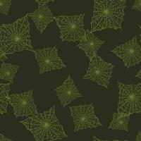 Nahtloses Muster Spinnennetz isoliert auf grünem Hintergrund. skizzieren Sie gruselige Spinnweben-Vorlage für Stoff. vektor