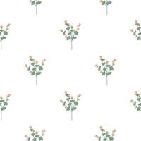 isoliertes nahtloses Muster mit grünen Blättern und orangefarbenen Wildblumenformen. weißer Hintergrund. vektor