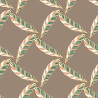 Nahtloses Muster im geometrischen Stil mit Federformdruck. grau-beiger Hintergrund. grüne und rosa Verzierung. vektor