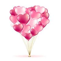 bündel rosa luftballons in herzform. grußkartenbanner zum valentinstag und zum internationalen frauentag. 3D-Vektor-Illustration. isoliert auf weißem Hintergrund. Vektor. vektor