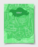 golf sport koncept med doodle stil för mall av banderoller, flygblad, böcker och tidningar vektor
