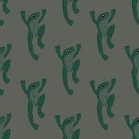 dunkles zoomarines nahtloses gekritzelmuster mit grüner froschverzierung. grauer Hintergrund. Kinder Stil. vektor