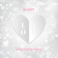 Weißer Valentinstag-Hintergrund mit Papier gefaltetem Herzen, bokeh Lichter vektor