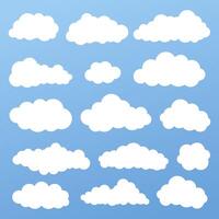 Gesetzte weiße Farbe der Wolkenvektor-Ikone auf blauem Hintergrund.