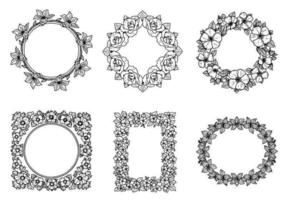 Handdragen Floral Frame Vector Pack