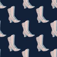 abstraktes Gekritzel nahtloses Muster mit rosafarbenem Frauen-Eleganz-Schuhdruck. Marineblauer Hintergrund. vektor