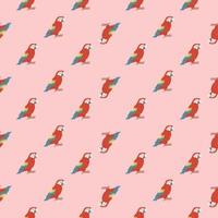 süßes, kindisches, nahtloses Tiermuster mit rotem Papagei-Ara-Ornament. rosa Hintergrund. Vogel-Doodle-Kunstwerk. vektor