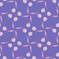 romantisches, nahtloses Blumenmuster im geometrischen Stil mit rosa Tulpenknospen-Blumendruck. pastellblauer Hintergrund. vektor