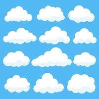 Karikaturwolken lokalisiert auf Panoramasammlung des blauen Himmels. Cloudscape im blauen Himmel, weiße Wolkenillustration
