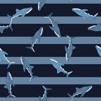 valhaj sömlösa mönster i skandinavisk stil. marina djur bakgrund. vektor illustration för barn rolig textil.