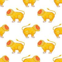 isolerade sömlösa mönster med ljusa gula lejon prydnad. vit bakgrund. vilda safari former. vektor