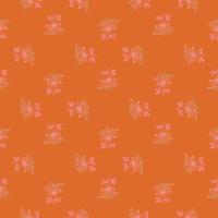 Nahtloses Muster im geometrischen Stil mit rosa Doodle-Schafgarben-Silhouetten-Druck. orangefarbener heller Hintergrund. vektor