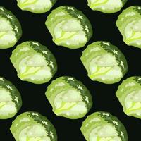 nahtlose Muster Eisbergsalat auf schwarzem Hintergrund. Verzierung mit Salat. geometrische Pflanzenvorlage für Stoff. vektor