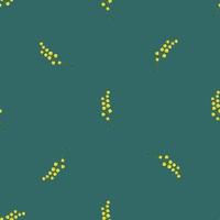 Nahtloses Muster im minimalistischen Stil mit gelbem Maiglöckchen-Ornament. Türkisfarbener Hintergrund. vektor