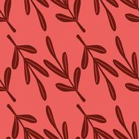 Kastanienbraune rote abstrakte Blätter Zweig drucken nahtloses Muster. rosa Hintergrund. Doodle-Stil. vektor