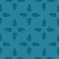 Nahtloses Naturmuster im geometrischen Stil mit einfachen Silhouetten aus Eichenblättern. Blauer Hintergrund. vektor
