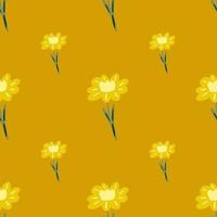 vintage sommar sömlösa mönster med doodle enkla gula blommor prydnad. ockra bakgrund. vektor