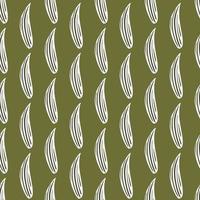 weißes konturiertes Maiglöckchenblatt formt nahtloses Muster. grüner Olivenhintergrund. einfaches Design. vektor