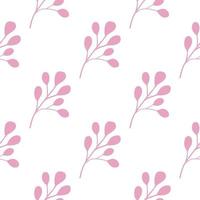 isoliertes handgezeichnetes nahtloses muster mit rosafarbenem eukalyptusblattdruck. weißer Hintergrund. vektor