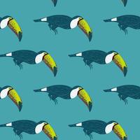 kritzeln Sie lustiges Tiernahtloses Muster mit einfachen Tukanvogelformen. Blauer Hintergrund. einfaches Design. vektor