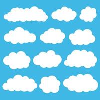 Gesetzte weiße Farbe der Wolkenvektor-Ikone auf blauem Hintergrund.