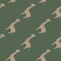safari zoo nahtloses muster mit blassen handgezeichneten giraffensilhouetten. grüner Hintergrund. Natur-Tierwelt-Druck. vektor