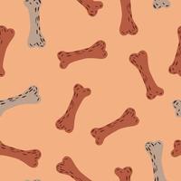 slumpmässiga sömlösa hunddjur mönster med ben orange och grå element. beige bakgrund. vektor