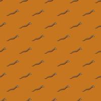 braune kleine Würmer Silhouetten nahtlose Doodle-Muster im minimalistischen Stil. orangefarbener heller Hintergrund. vektor
