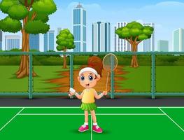 schönes Mädchen, das Badminton am Hof spielt vektor