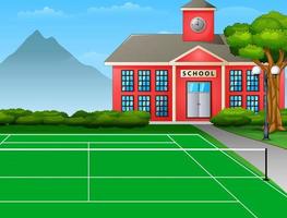 Tennisplatz im Freien mit dem Schulgebäude vektor