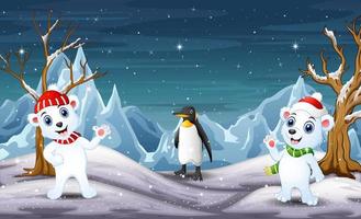 eisbären und pinguin in der nordpolillustration vektor