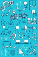 Symbolsatz für Physiksymbole. Wissenschaftsthema Doodle-Design. Bildungs- und Studienkonzept. Zurück zur Schule skizzenhafter Hintergrund für Notizbuch, nicht Block, Skizzenbuch. vektor