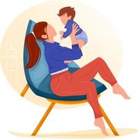 glückliche Mutter mit einem Baby. Frau hält ihr Kind im Arm in die Luft. Vektor-Illustration Cartoon-Stil vektor