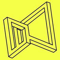 optische Täuschung, unmögliche geometrische Formen, heilige Geometrie, schwarze Linien auf gelbem Hintergrund, Op-Art vektor