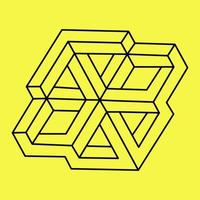 geometrisches element, unmögliche form isoliert auf gelb, liniendesign, vektorillustration. optische Täuschung. vektor