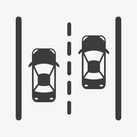 Draufsichtautos auf Straßenvektorikone lokalisiert auf weißem Hintergrund. Verkehrsschild. vektor