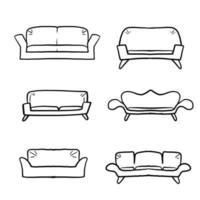 handgezeichnete bequeme sofas. Luxuscouch für Wohnung, Komfortsofamodelle und moderne Haussofas. heimische couchmöbel, gemütliche luxus-modesofas. gekritzel-cartoon-linie vektor