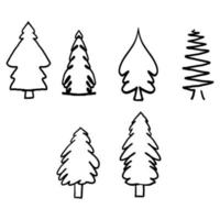 uppsättning handritade julgranar. samling av svarta och vita julgranar. doodle tecknad vektor