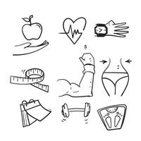 handritad doodle fitness och hälsa ikon illustration vektor isolerade