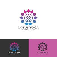 yoga lotus pose blomma logotyp design vektor mall. hälsa skönhet spa logotyp konceptikon.