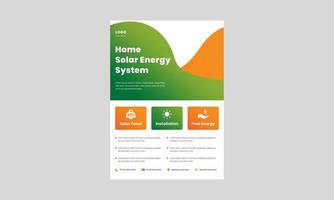 Solarenergie Go Green Save Energy Flyer Design-Vorlage. Solarsysteme für Ihr Zuhause und Ihr Geschäft Poster, Prospektdesign. vektor