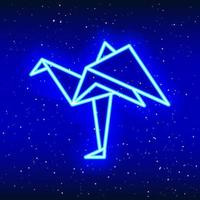 Neonblaues Origami-Flamingo-Symbol. Mitternachtsblau. die Kunst des Faltens. Neon-Flamingo-Design. realistische neonikone. lineares Symbol auf weißem Hintergrund. vektor