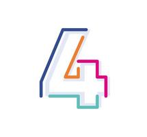 abstrakte Nummer 4 Linie buntes Logo-Symbol. moderne Ziffernlinien mit neuen Pop-Art-Farben. Schriftart mit vier Nummernvorlagen. set logo dünne linie sauberen stil. vektor