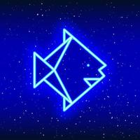 Neonblaues Origami-Fisch-Symbol. Mitternachtsblau. die Kunst des Faltens. Neon-Fisch-Design. realistische neonikone. lineares Symbol auf weißem Hintergrund. vektor