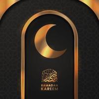 elegante luxuriöse goldene halbmonddekorationsmoschee mit schwarzem dunklem hintergrund für ramadan kareem dekoration vektor