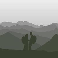vektor av siluetten av ett par som står på kullen mot månsken på natthimlen.