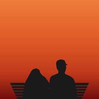 siluett av ett gift par som sitter på stolar vid solnedgången vektor