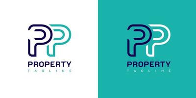 Buchstabe pp, p-Logo-Design. Immobilien-Logo. auf den Farben Weiß, Cyan und Blau. einfacher, luxuriöser und eleganter schablonenillustrationsvektor vektor