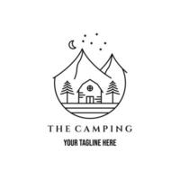 månen camping linjekonst minimalistisk logotyp illustration design kreativ ikon vektor